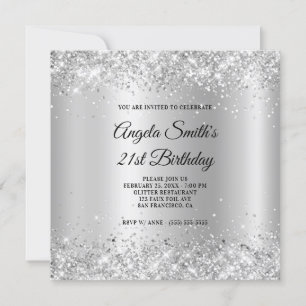 Sparkly Silver Glitter Satin Shimmer 21st Birthday Kaart