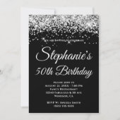 Sparkly Silver Glitter Solid Black Background Kaart (Voorkant)