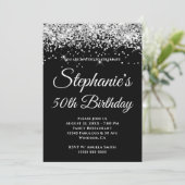 Sparkly Silver Glitter Solid Black Background Kaart (Staand voorkant)
