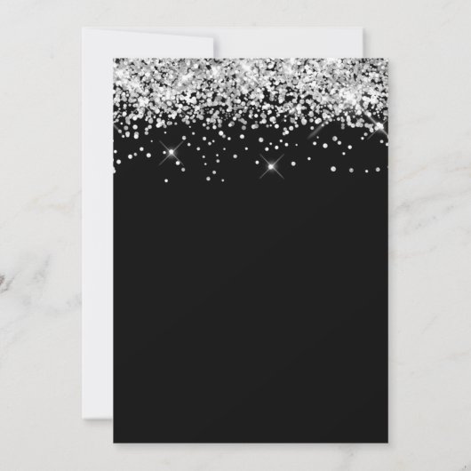 Sparkly Silver Glitter Solid Black Background Kaart (Achterkant)