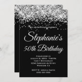 Sparkly Silver Glitter Solid Black Background Kaart (Voorkant / Achterkant)