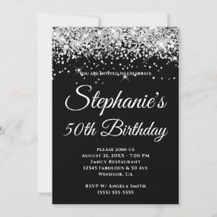 Sparkly Silver Glitter Solid Black Background Kaart