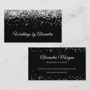 Sparkly Silver Glitter Solid Black Kleur Visitekaartje