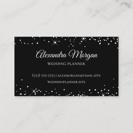 Sparkly Silver Glitter Solid Black Kleur Visitekaartje (Achterkant)