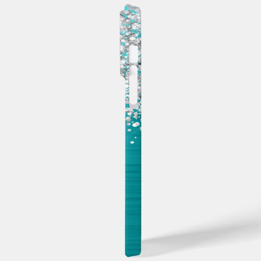 Sparkly Silver Glitter Turquoise Blue Glam Name Case-Mate iPhone Case (Achterkant / Links)
