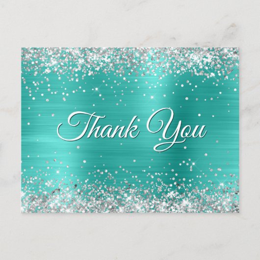 Sparkly Silver Glitter Turquoise Folie Hartelijk d Briefkaart (Voorkant)