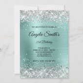 Sparkly Silver Glitter Turquoise Folie Monogram Kaart (Voorkant)
