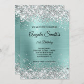 Sparkly Silver Glitter Turquoise Folie Monogram Kaart (Voorkant / Achterkant)
