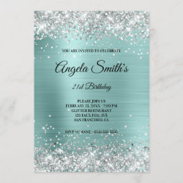Sparkly Silver Glitter Turquoise Folie Monogram Kaart