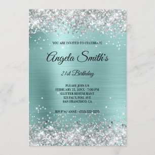 Sparkly Silver Glitter Turquoise Folie Monogram Kaart