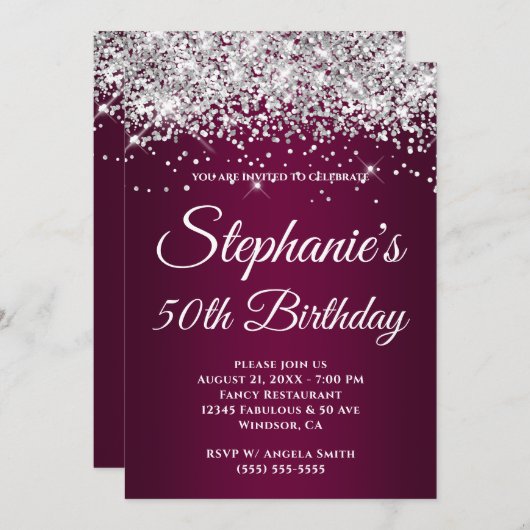 Sparkly Silver Glitter Wine Gradient Kaart (Voorkant / Achterkant)