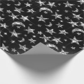 Sparkly Silver Grey Stars Moon Sky Black Cadeaupapier (Hoek)