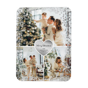 Sparkly Silver Heart Foto Merry Kerstmis Magnet Magneet