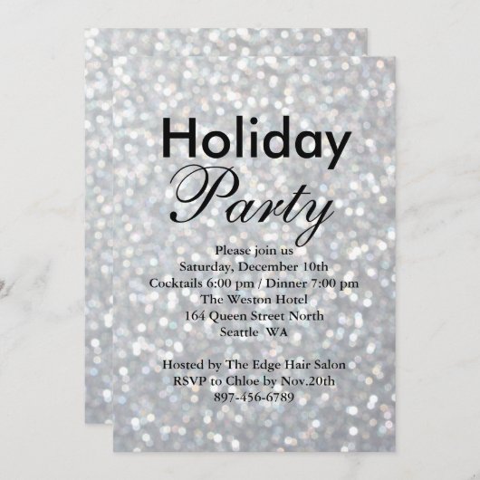 Sparkly Silver Holiday Corporate Invitation Kaart (Voorkant / Achterkant)
