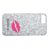 Sparkly Silver iPhone 7 Hoesje met lips (Achterkant (Horizontaal))