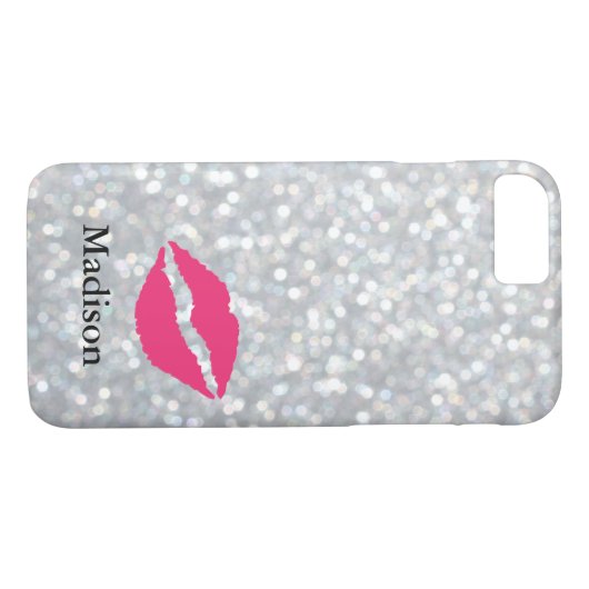 Sparkly Silver iPhone 7 Hoesje met lips (Achterkant (Horizontaal))