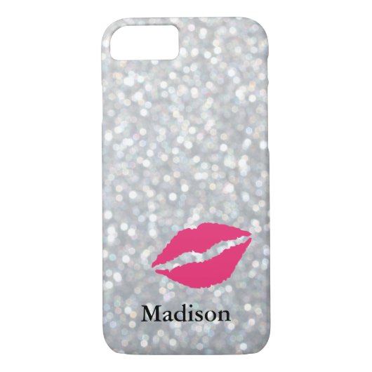 Sparkly Silver iPhone 7 Hoesje met lips (Achterkant)