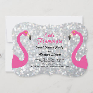 Sparkly Silver Let's Flamingle Sweet Sixteen Kaart