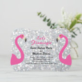 Sparkly Silver Let's Flamingle Sweet Sixteen Kaart (Staand voorkant)