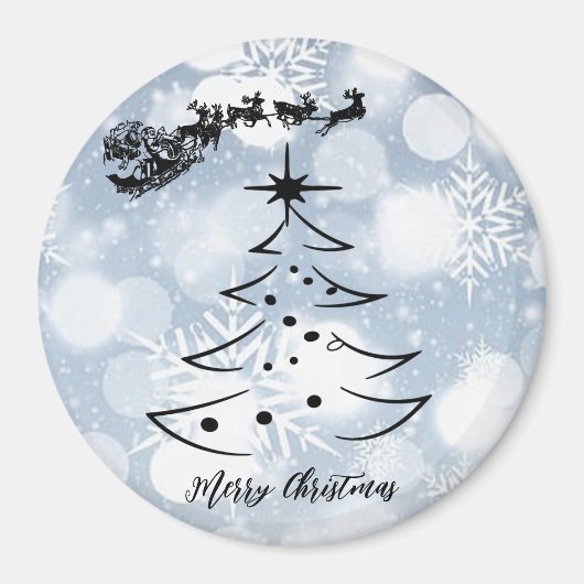 Sparkly Silver met snowflake, kerstman, rendier Magneet (Voorkant)