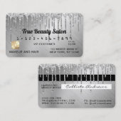 Sparkly Silver Metallic Glitter Drips Credit Visitekaartje (Voorkant / Achterkant)