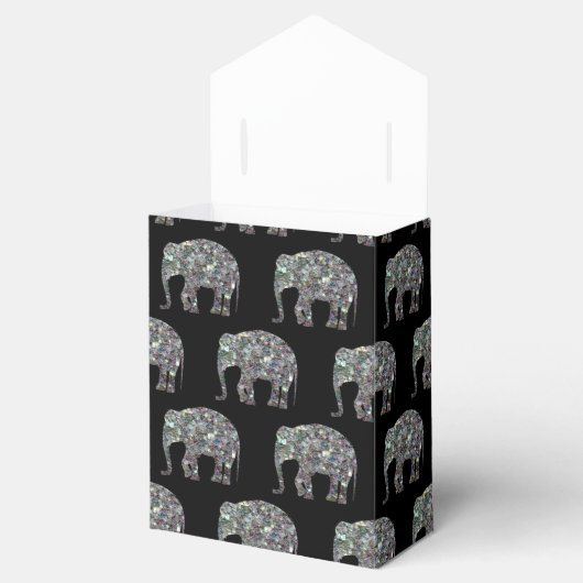 Sparkly Silver Mosaic Glitter Elephant Monogram Bedankdoosjes (Geopend)