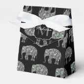 Sparkly Silver Mosaic Glitter Elephant Monogram Bedankdoosjes (Voorkant Zijde)