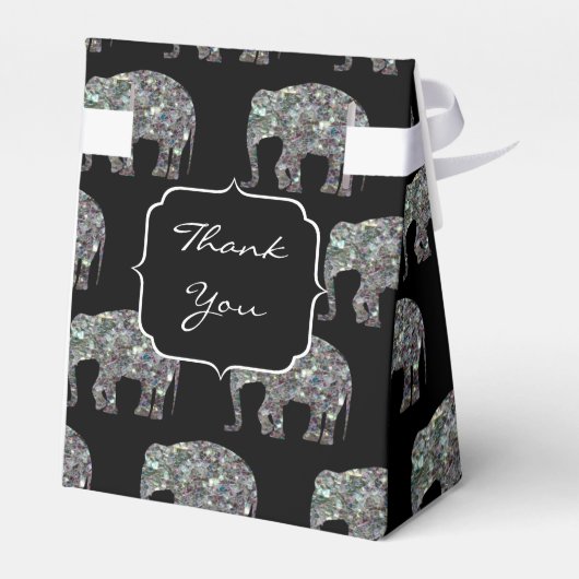 Sparkly Silver Mosaic Glitter Elephant Monogram Bedankdoosjes (Achterkant)