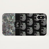 Sparkly Silver Mosaic Glitter Elephant Monogram Case-Mate iPhone Case (Achterkant (horizontaal))