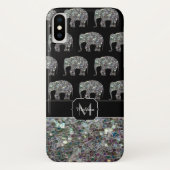 Sparkly Silver Mosaic Glitter Elephant Monogram Case-Mate iPhone Case (Achterkant)