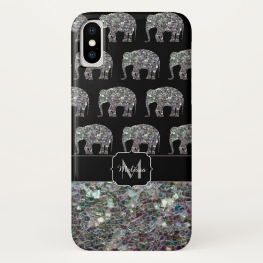 Sparkly Silver Mosaic Glitter Elephant Monogram Case-Mate iPhone Case (Achterkant)