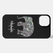 Sparkly Silver Mosaic Glitter Elephant Monogram iPhone Hoesje (Achterkant horizontaal)