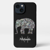 Sparkly Silver Mosaic Glitter Elephant Monogram iPhone Hoesje (Achterkant)