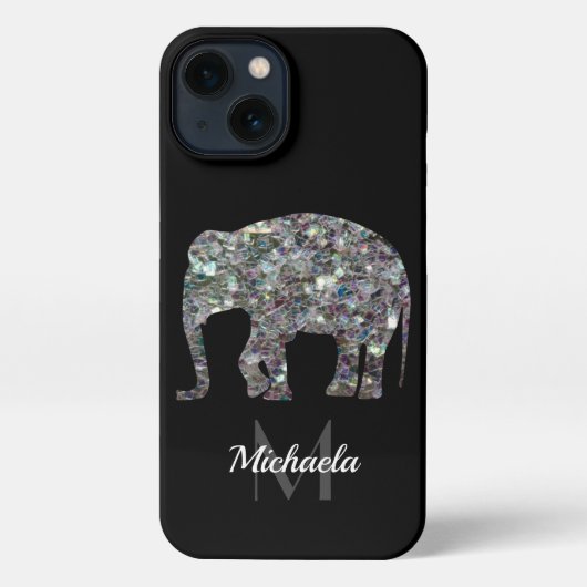 Sparkly Silver Mosaic Glitter Elephant Monogram iPhone Hoesje (Achterkant)