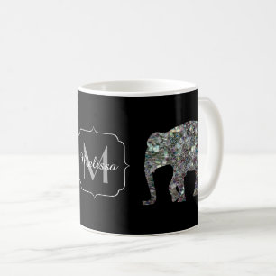 Sparkly Silver Mosaic Glitter Elephant Monogram Koffiemok