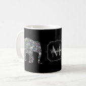 Sparkly Silver Mosaic Glitter Elephant Monogram Koffiemok (Voorkant links)
