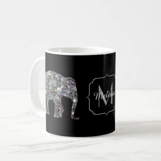 Sparkly Silver Mosaic Glitter Elephant Monogram Koffiemok (Voorkant links)