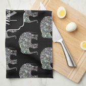 Sparkly Silver Mosaic Glitter Elephant Monogram Theedoek (Quarter Fold)