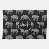 Sparkly Silver Mosaic Glitter Elephant Monogram Theedoek (Horizontaal)