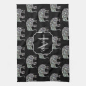 Sparkly Silver Mosaic Glitter Elephant Monogram Theedoek (Verticaal)