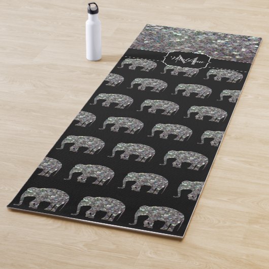 Sparkly Silver Mosaic Glitter Elephant Monogram Yogamat (In situ)
