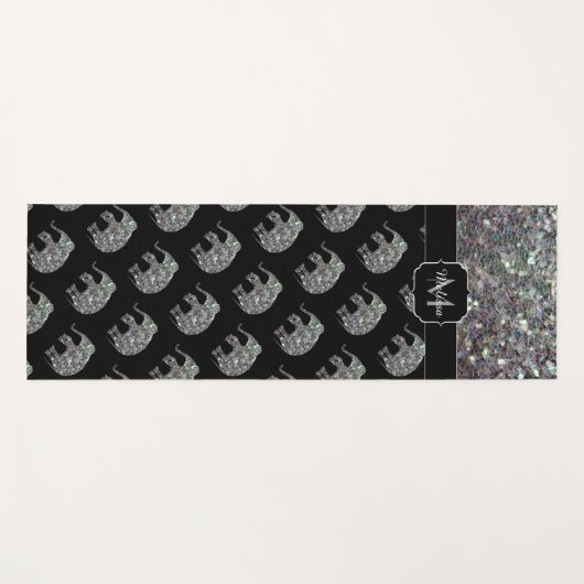 Sparkly Silver Mosaic Glitter Elephant Monogram Yogamat (Voorkant (horizontaal))