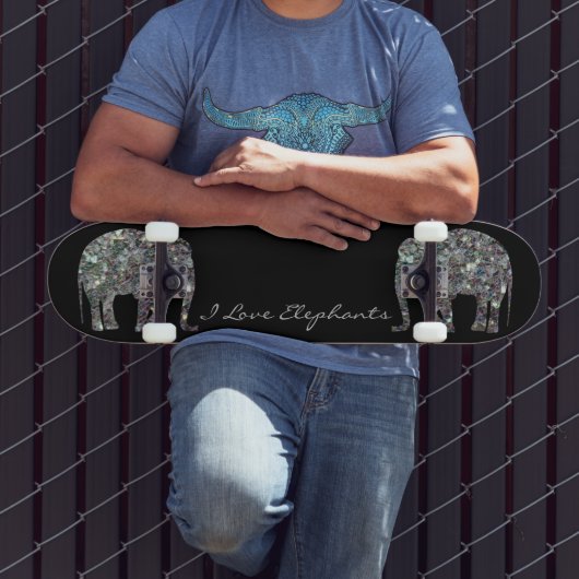 Sparkly Silver Mosaic Glitter Elephant Personalise Skateboard (Buiten 3)