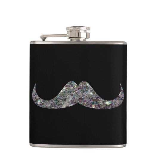 Sparkly Silver Mosaic Glitter Mustache Aanpassen Heupfles (Voorkant)
