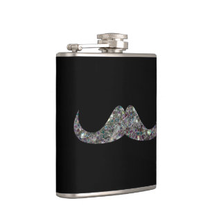 Sparkly Silver Mosaic Glitter Mustache Aanpassen Heupfles