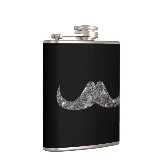 Sparkly Silver Mosaic Glitter Mustache Aanpassen Heupfles (Rechts)