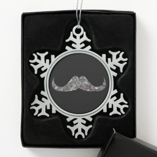 Sparkly Silver Mosaic Glitter Mustache Aanpassen Tin Sneeuwvlok Ornament (Kistje)