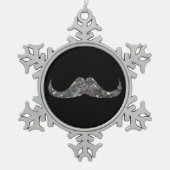 Sparkly Silver Mosaic Glitter Mustache Aanpassen Tin Sneeuwvlok Ornament (Voorkant)