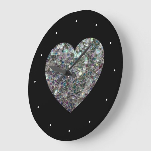 Sparkly Silver Mosaic Heart Grote Klok (Hoek)