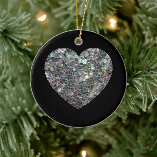 Sparkly Silver Mosaic Heart Keramisch Ornament (Boom)